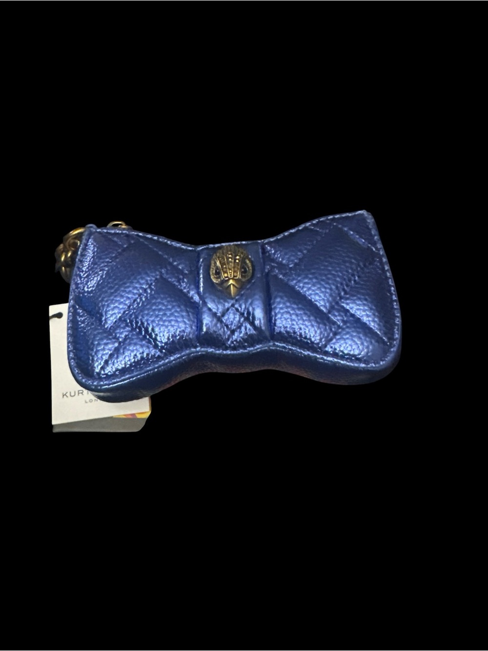 Kurt Geiger London Kensington Quilted Bow Charm -Blue NWT